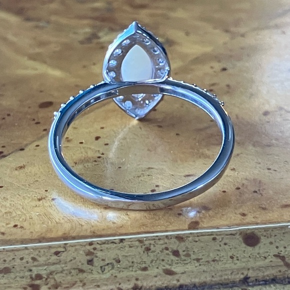 Australian White Opal Moissanite Sterling Silver Ring Size 9